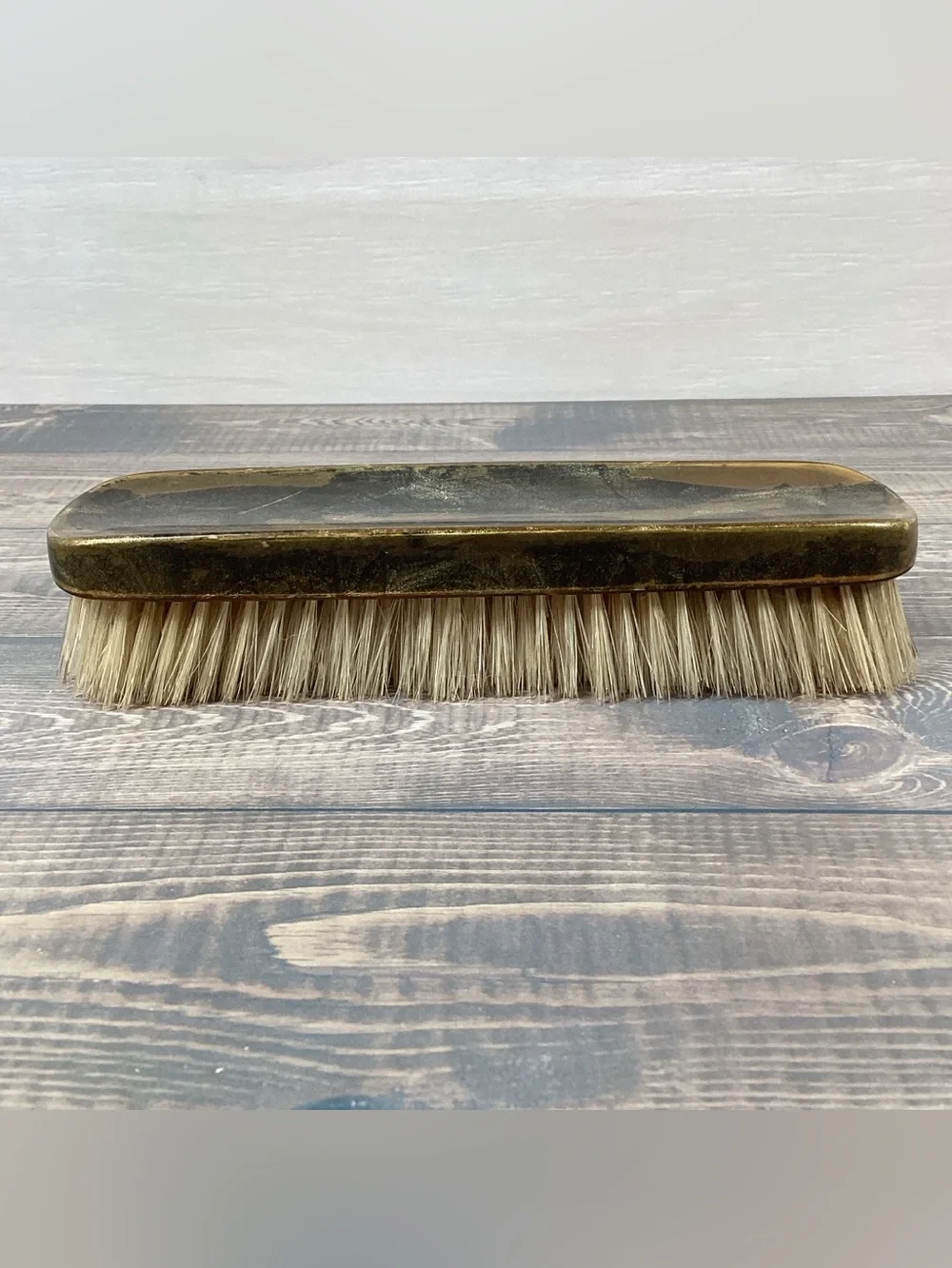Vintage Clothing Grooming Vanity Brush, Plastic (?Celluloid) Marble Top, 7”